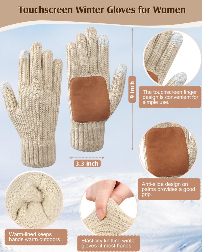 Yafeite Women Beanie Scarf Gloves Headband Set, Winter Fleece Lined Hat Ear Warmer Knit Scarf Women Gloves Gift Set 4 in 1 - Image 3