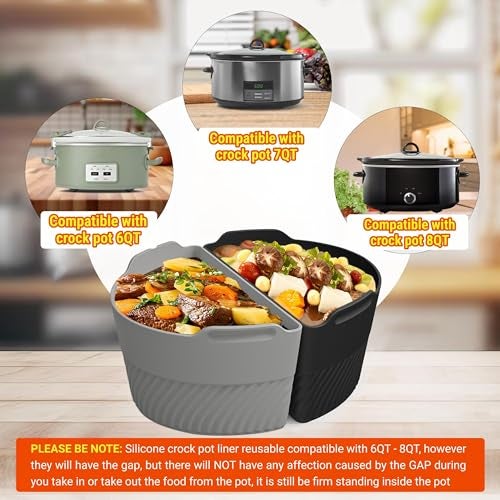 TAYDOIBAN Silicone Slow Cooker Liners Compatible With Crock Pot 6-8 QT,Slow Cooker Divider Allows Cooking Two Different Meals At Once Time, Reusable Silicone Divider Insert, Dishwasher Safe, BPA Free. - Image 2
