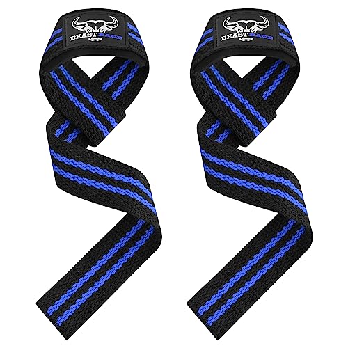 BEAST RAGE Lifting Wrist Straps for Weightlifting, Straps Gym Grip Power Workouts Lifting Straps Padded Neoprene & Premium Cotton Men Women, Deadlift Bodybuilding Exercise Lifting Straps (Black/blue) - Image 1