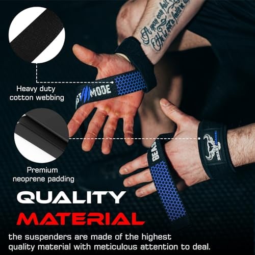 BEAST RAGE Lifting Wrist Straps for Weightlifting, Straps Gym Grip Power Workouts Lifting Straps Padded Neoprene & Premium Cotton Men Women, Deadlift Bodybuilding Exercise Lifting Straps (Black/blue) - Image 2