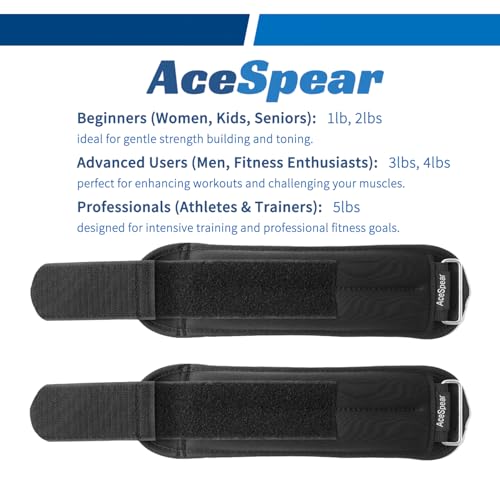 AceSpear Ankle Weights Sets for Men Women Kids 1lb 2lb 3lb 4lb 5lb Leg Weights Arm Wrist Weights Gym for Foot Exercise Training Workout Walking Jogging Yoga (Black, 5 lbs x 2) - Image 2