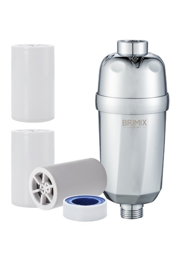 BRIMIX Universal Shower Water Filter with 20-Stage Filtration System and 3 Replacement Cartridges - Chrome Finish(Up to 2 Years Use) - Image 1