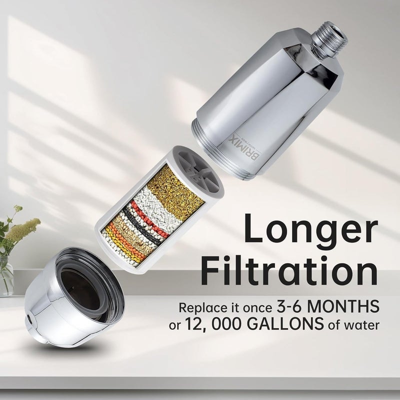 BRIMIX Universal Shower Water Filter with 20-Stage Filtration System and 3 Replacement Cartridges - Chrome Finish(Up to 2 Years Use) - Image 3