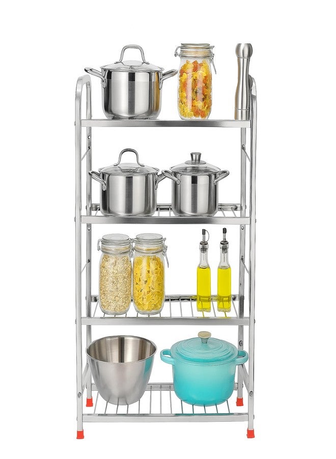 TechSrmaji 4 Layer Foldable Kitchen Rack - Heavy Duty Stainless Steel Storage Shelf for Kitchen, Bathroom | Multipurpose Organizer for Utensils, Groceries, Vegetables, Bottles - Rustproof Space Saver - Image 1