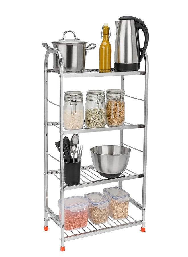 TechSrmaji 4 Layer Foldable Kitchen Rack - Heavy Duty Stainless Steel Storage Shelf for Kitchen, Bathroom | Multipurpose Organizer for Utensils, Groceries, Vegetables, Bottles - Rustproof Space Saver - Image 2