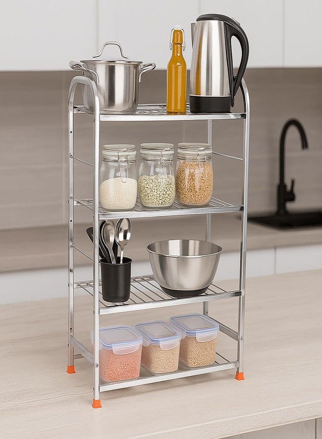 TechSrmaji 4 Layer Foldable Kitchen Rack - Heavy Duty Stainless Steel Storage Shelf for Kitchen, Bathroom | Multipurpose Organizer for Utensils, Groceries, Vegetables, Bottles - Rustproof Space Saver - Image 3