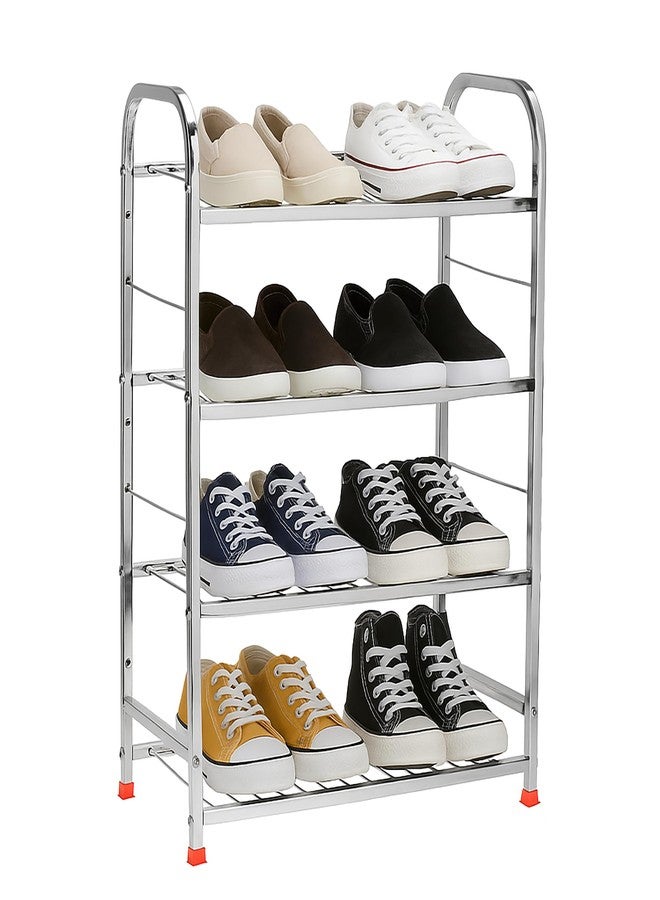 TechSrmaji 4 Layer Foldable Kitchen Rack - Heavy Duty Stainless Steel Storage Shelf for Kitchen, Bathroom | Multipurpose Organizer for Utensils, Groceries, Vegetables, Bottles - Rustproof Space Saver - Image 4