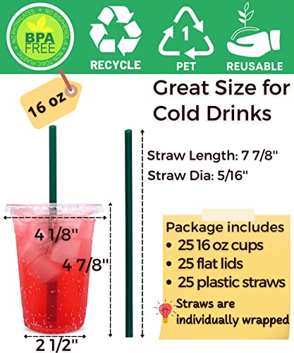 Aatriet 16 oz Clear Plastic Cups with Lids and Straws, Disposable Coffee Cups 25 Sets - Image 2