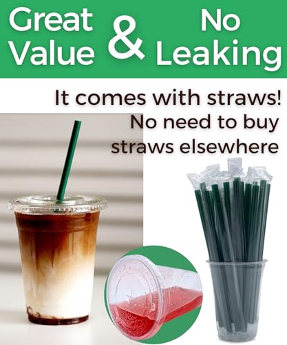 Aatriet 16 oz Clear Plastic Cups with Lids and Straws, Disposable Coffee Cups 25 Sets - Image 3