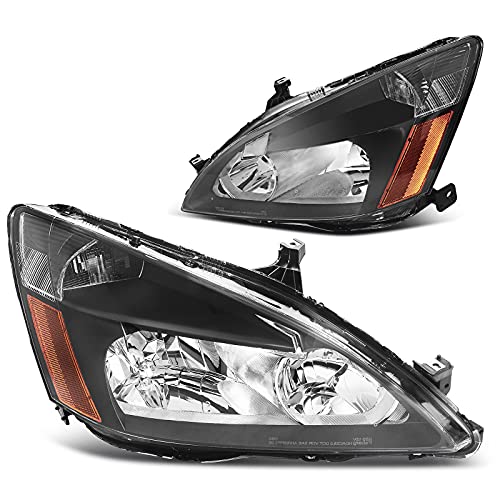DWVO Headlight Assembly Compatible with 03-07 2003 2004 2005 2006 2007 Accord Replacement Headlamps Amber Reflector Black Housing - Image 1