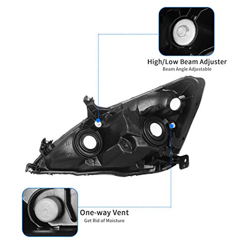 DWVO Headlight Assembly Compatible with 03-07 2003 2004 2005 2006 2007 Accord Replacement Headlamps Amber Reflector Black Housing - Image 3