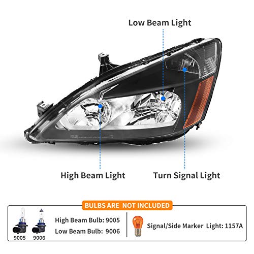 DWVO Headlight Assembly Compatible with 03-07 2003 2004 2005 2006 2007 Accord Replacement Headlamps Amber Reflector Black Housing - Image 2