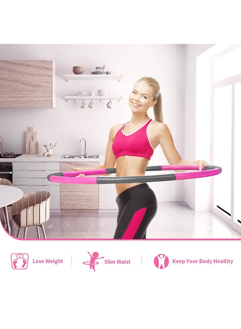 تايمي طوق هولا هوب من 8 أقسام قابلة للفك، حلقة هولا هوب للبالغين قابلة للتعديل لفقدان الوزن بتصميم مموج ومبطنة بفوم ناعم - وردي/رمادي - Image 2