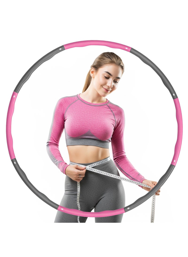 تايمي طوق هولا هوب من 8 أقسام قابلة للفك، حلقة هولا هوب للبالغين قابلة للتعديل لفقدان الوزن بتصميم مموج ومبطنة بفوم ناعم - وردي/رمادي - Image 1