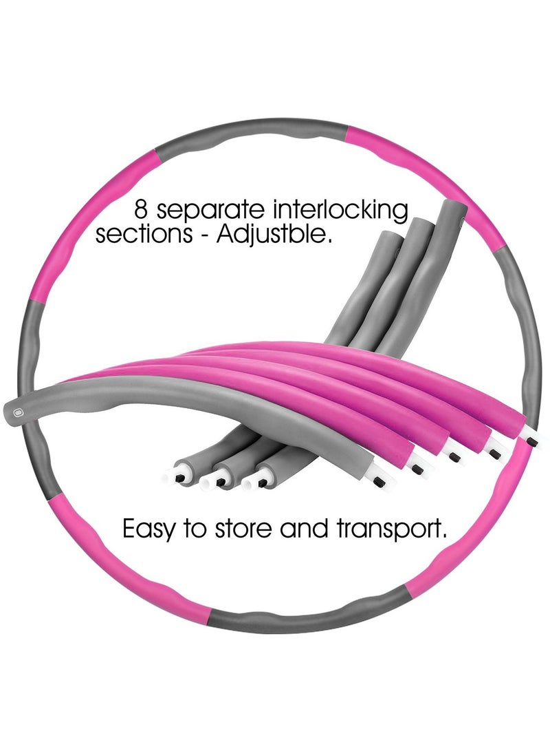 تايمي طوق هولا هوب من 8 أقسام قابلة للفك، حلقة هولا هوب للبالغين قابلة للتعديل لفقدان الوزن بتصميم مموج ومبطنة بفوم ناعم - وردي/رمادي - Image 4
