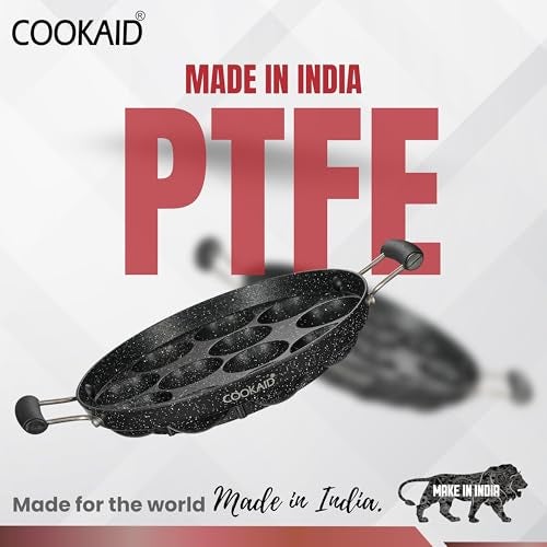 COOKAID Paniyaram Pan with Lid | Tossa Pan | Appam Maker with Handle | 12Pits, 9 Inch/23cm | Cast Aluminium | ISI Certified | 100% Pure & Toxin-Free | Appe/Paddu Pan | Gas Compatible - Black - Image 5