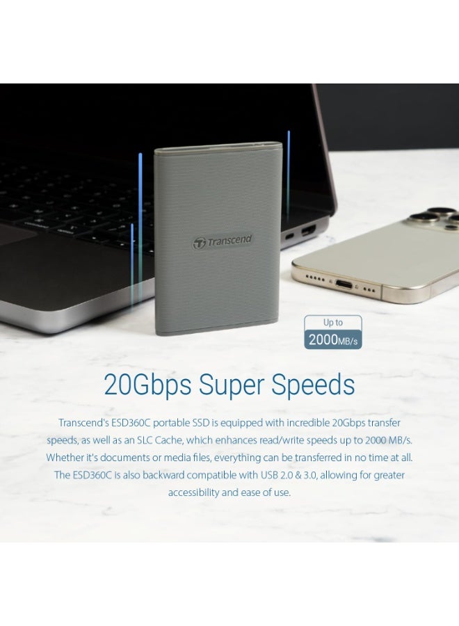 ترانسيند 11 Transcend 4TB External, Portable, Military Drop Test Certified SSD ESD360C USB 20Gbps Type C TS4TESD360C - Image 4