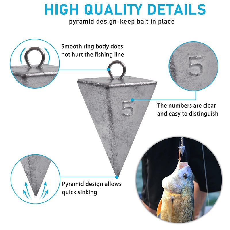 Shaddock Fishing Pyramid Sinker Fishing Weights Surf Fishing Sinkers Saltwater Fishing Weights Fishing Gear Tackle 1oz-8oz (4pcs 3oz) - Image 2