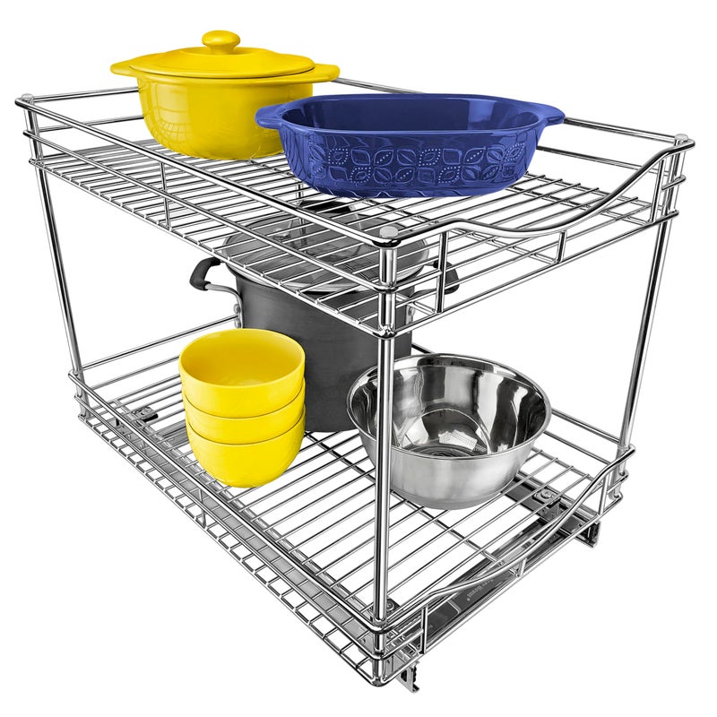 LYNK PROFESSIONAL LYNK PROFESSIONAL Pull Out Cabinet Organizer  14 x 21  Slide Out Drawer for Kitchen Cabinets  Sliding Pantry Shelves  Roll Out Shelf for Pots Pans Lifetime Ltd Warranty  2 Tier 