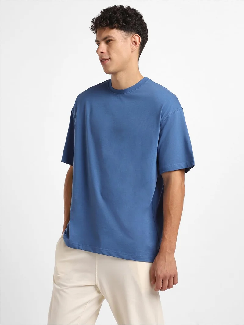 نوبيرو تيشيرت قطن أزرق مطبوع مقاس كبير للرجال