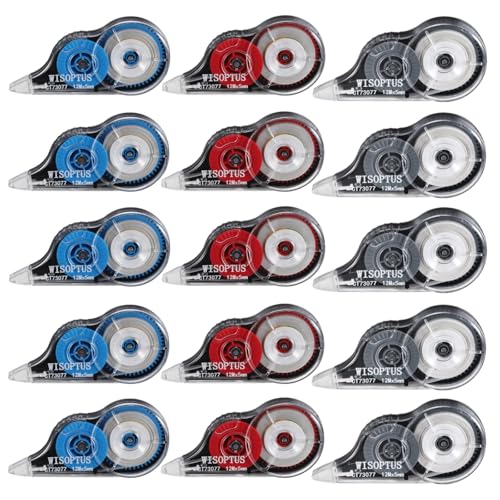 WISOPTUS 15PCS Correction Tape, 39.37ft Each, Fast, Clean, Opaque and Easy to Use Tear-Resistant Correction Tape Bulk Office or School Supplies, Blue, Red, Gray - Image 1