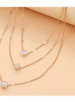 Goolsky 3-Layer Necklace With Rhinestone Pendants - Heart, Star, And Teardrop, Perfect For Holidays And Everyday Wear - Retro & Chic Style  - Image 2