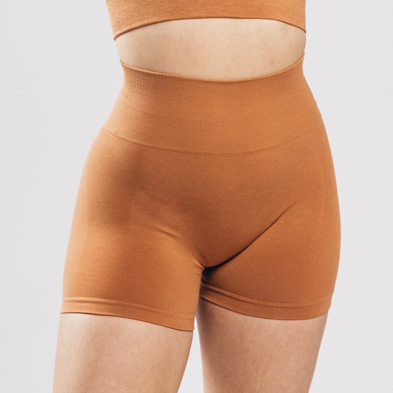 High-Waist Tummy Control Yoga Pants Stretchy Peach Sports Shorts Ginger yellow