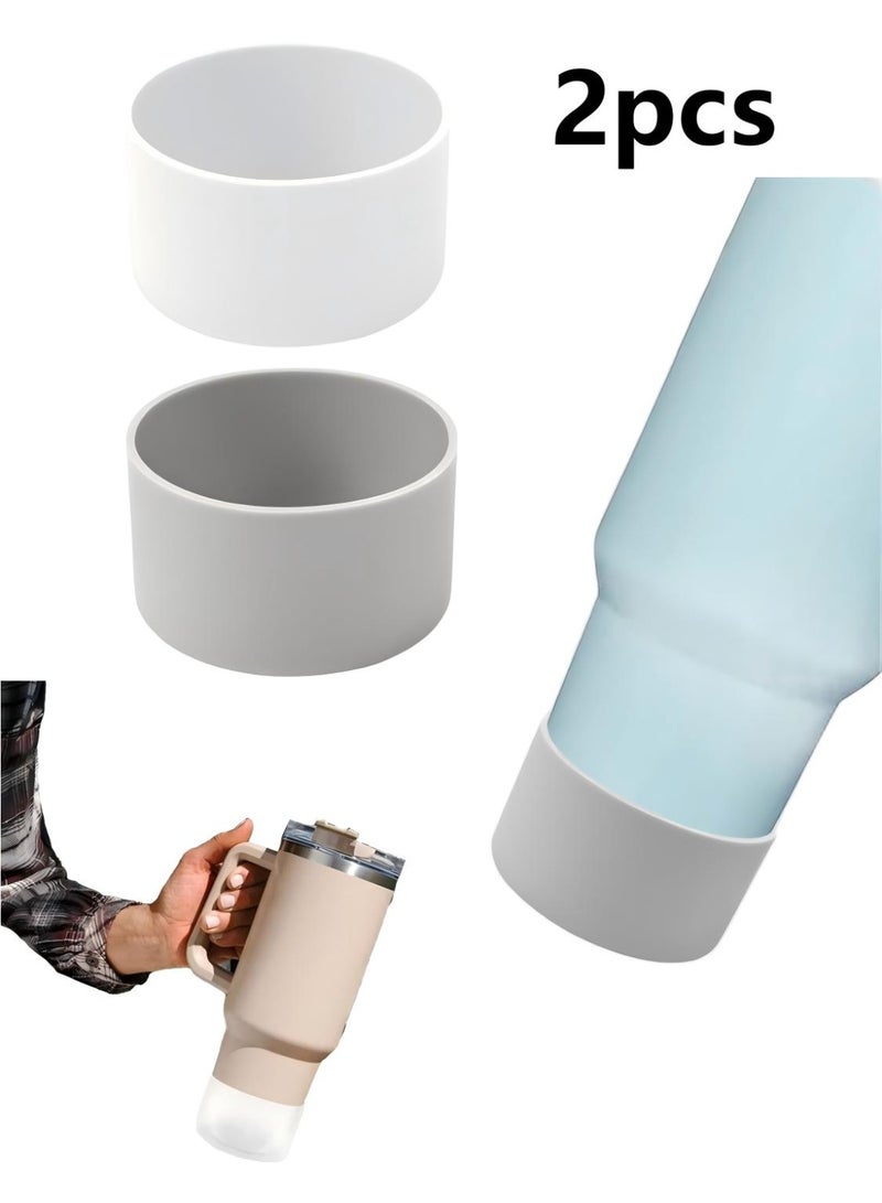2 Pcs Protector Silicone Boot for Stanley, Water Cup Silicone Protective Bottom Cover Case, Reduces Noise Scratches Protective Cup Accessories (Grey+White) - Image 1