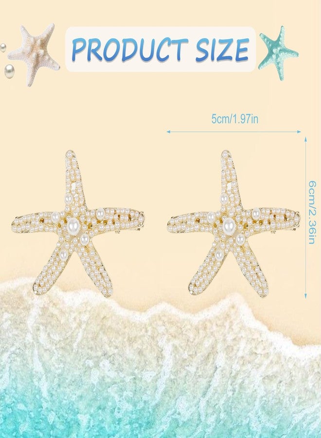 AIBFRID Pearl Starfish Hair Clip for Women Gold Sea Star Mermaid Hair Clips Pearl Starfish Hair Pins for Halloween Wedding Beach Accessories - Image 2