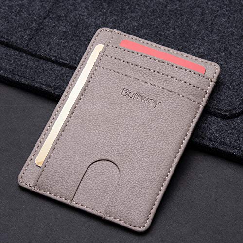 Buffway Slim Minimalist Front Pocket RFID Blocking Leather Wallets for Men and Women - Lichee Khaki - Image 4