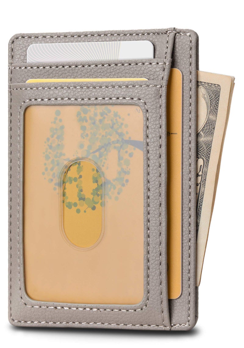 Buffway Slim Minimalist Front Pocket RFID Blocking Leather Wallets for Men and Women - Lichee Khaki - Image 2