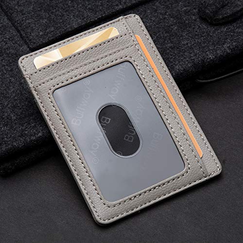 Buffway Slim Minimalist Front Pocket RFID Blocking Leather Wallets for Men and Women - Lichee Khaki - Image 3