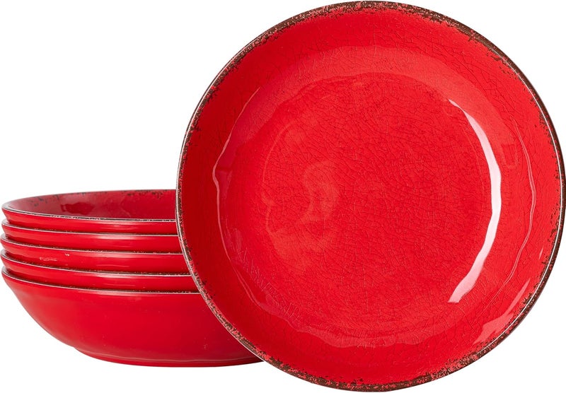LEHAHA Vintage Melamine Pasta Bowls Set of 6 925 inch Large Salad Bowls Unbreakable 100 Melamine Serving Bowls Set for Dinner 42 oz Wide and Shallow Bowls Set Dishwasher Safe Red - Image 1