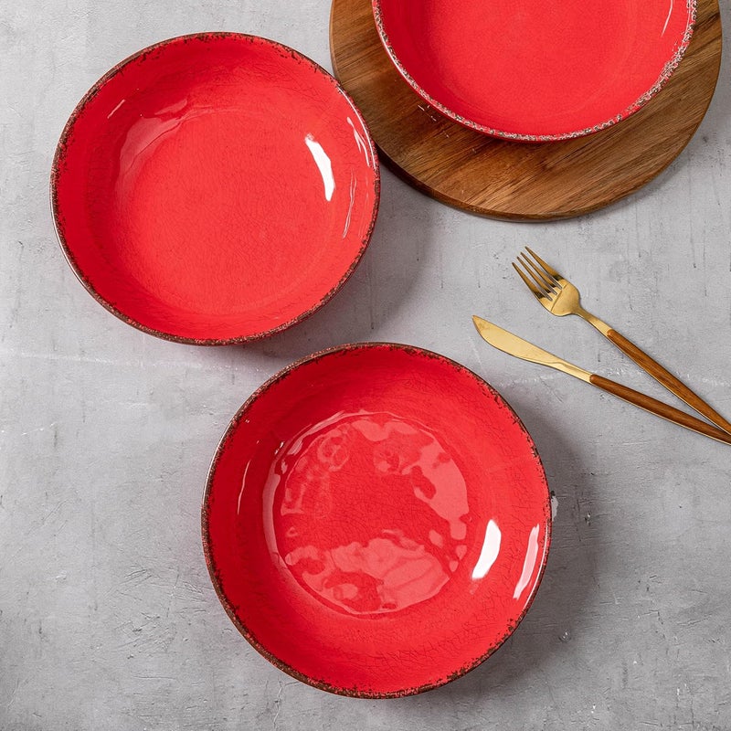 LEHAHA Vintage Melamine Pasta Bowls Set of 6 925 inch Large Salad Bowls Unbreakable 100 Melamine Serving Bowls Set for Dinner 42 oz Wide and Shallow Bowls Set Dishwasher Safe Red - Image 2