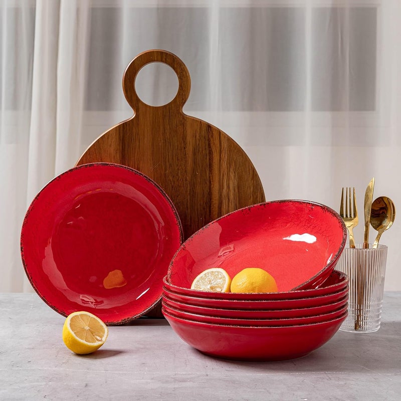 LEHAHA Vintage Melamine Pasta Bowls Set of 6 925 inch Large Salad Bowls Unbreakable 100 Melamine Serving Bowls Set for Dinner 42 oz Wide and Shallow Bowls Set Dishwasher Safe Red - Image 3