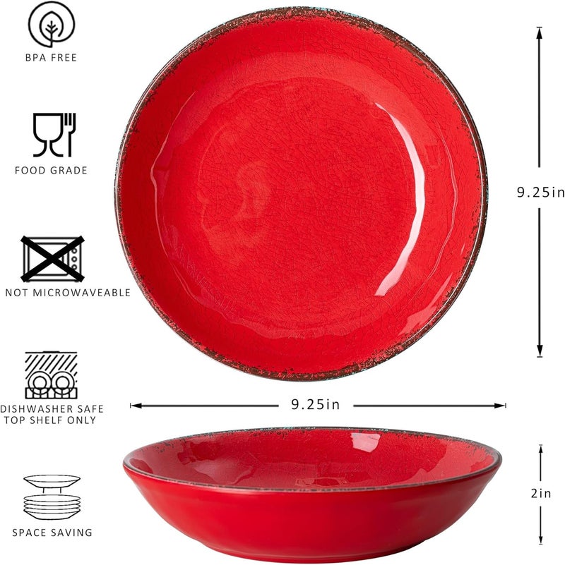 LEHAHA Vintage Melamine Pasta Bowls Set of 6 925 inch Large Salad Bowls Unbreakable 100 Melamine Serving Bowls Set for Dinner 42 oz Wide and Shallow Bowls Set Dishwasher Safe Red - Image 4
