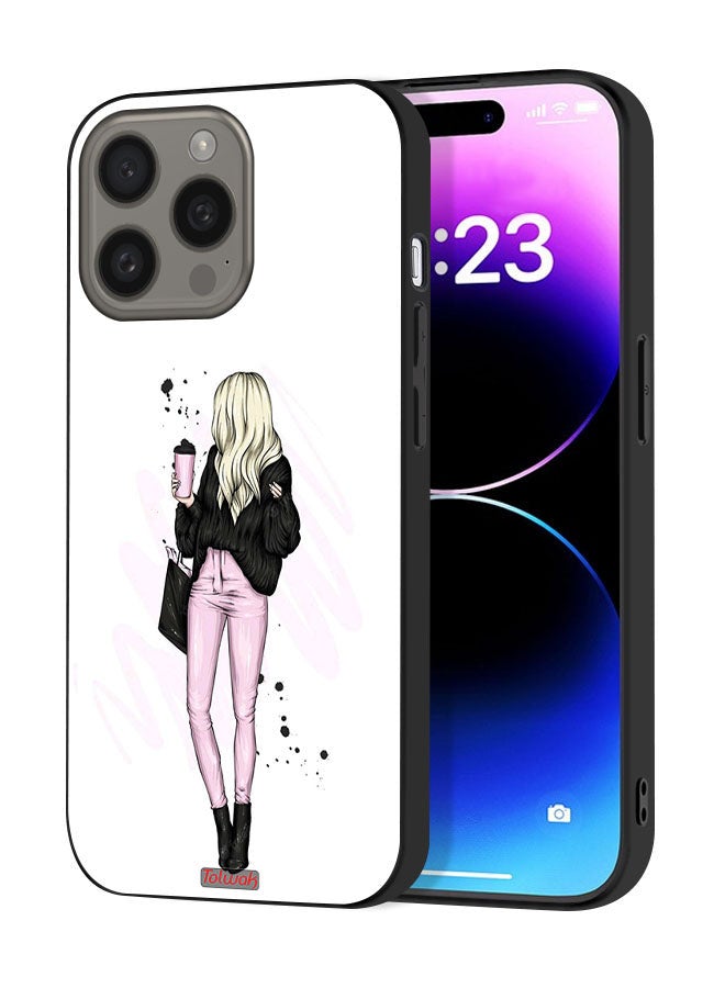 Tolwak Apple iPhone 15 Pro Max Protective Case Cover Girl Holding Coffee Cup Art - Image 1