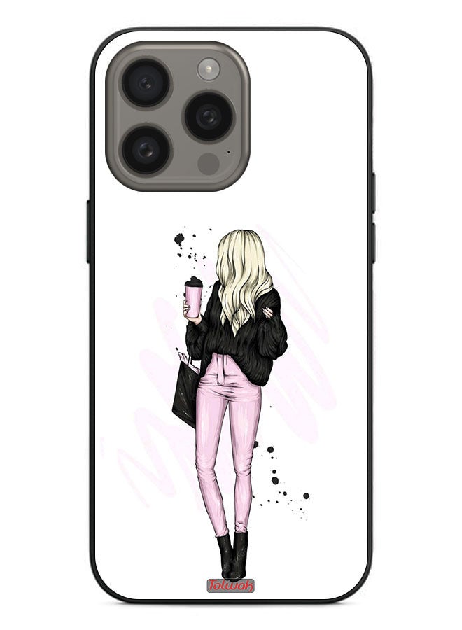 Tolwak Apple iPhone 15 Pro Max Protective Case Cover Girl Holding Coffee Cup Art - Image 2