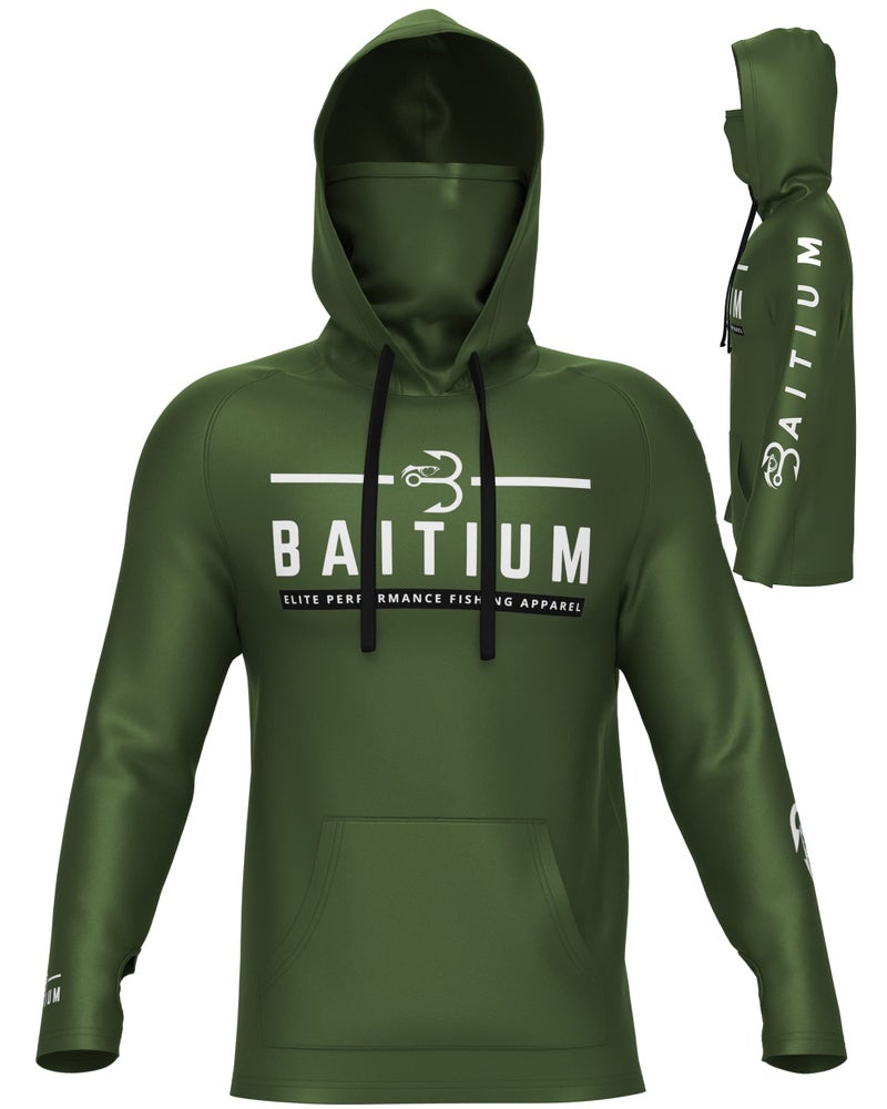 Baitium Fishing Shirts for Men, Fishing Shirt, Hooded Long Sleeve with Gaiter, Fishing Gear and Equipment, UPF50 Hoodies for Men, Sun Hoodie Mens, Fishing Clothes for Men (Large, Green) - Image 1