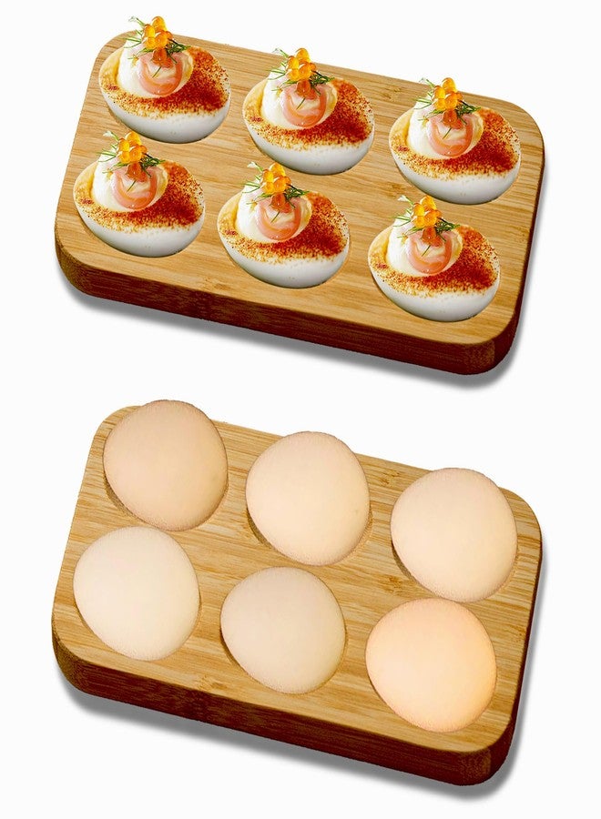 Erwuldor Deviled Egg Platter & Tray, Mini Bamboo 6-Holes Rectangular Wooden Egg Holder, Countertop Egg Holder, Small Easter Deviled Egg Carrier for Kitchen Countertops - Image 1