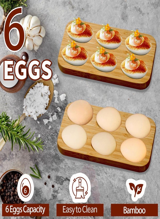 Erwuldor Deviled Egg Platter & Tray, Mini Bamboo 6-Holes Rectangular Wooden Egg Holder, Countertop Egg Holder, Small Easter Deviled Egg Carrier for Kitchen Countertops - Image 3