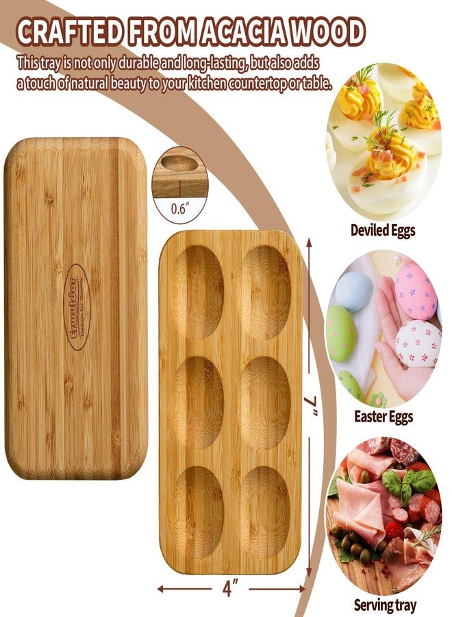 Erwuldor Deviled Egg Platter & Tray, Mini Bamboo 6-Holes Rectangular Wooden Egg Holder, Countertop Egg Holder, Small Easter Deviled Egg Carrier for Kitchen Countertops - Image 2