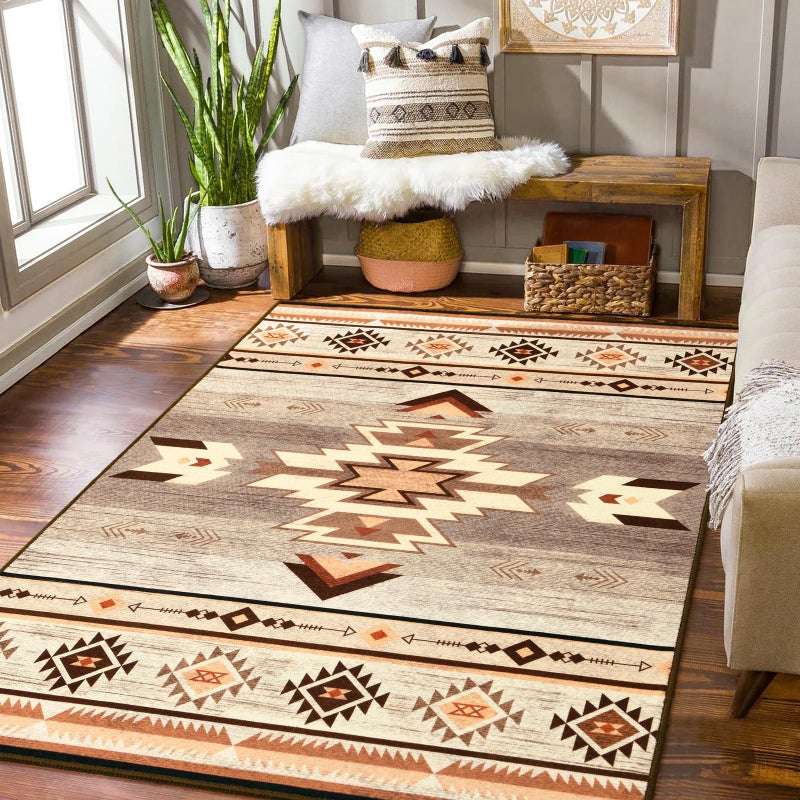B BENRON Western Rugs for Living Room Bedroom Non Slip, Aesthetic Home Decor for Dining Table Kitchen Porch Nursery, Washable Throw Rugs with Rubber Backing, 3ft x 5ft, Warm Beige - Image 3