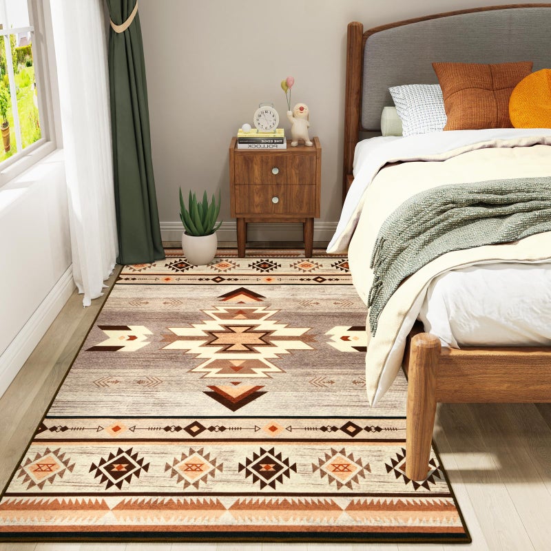 B BENRON Western Rugs for Living Room Bedroom Non Slip, Aesthetic Home Decor for Dining Table Kitchen Porch Nursery, Washable Throw Rugs with Rubber Backing, 3ft x 5ft, Warm Beige - Image 4