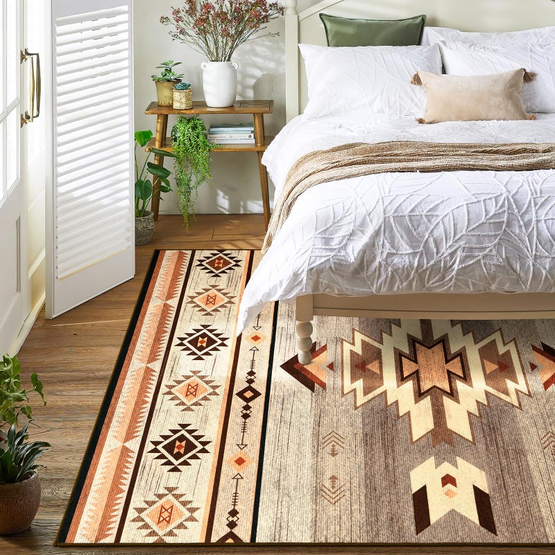 B BENRON Western Rugs for Living Room Bedroom Non Slip, Aesthetic Home Decor for Dining Table Kitchen Porch Nursery, Washable Throw Rugs with Rubber Backing, 3ft x 5ft, Warm Beige - Image 2