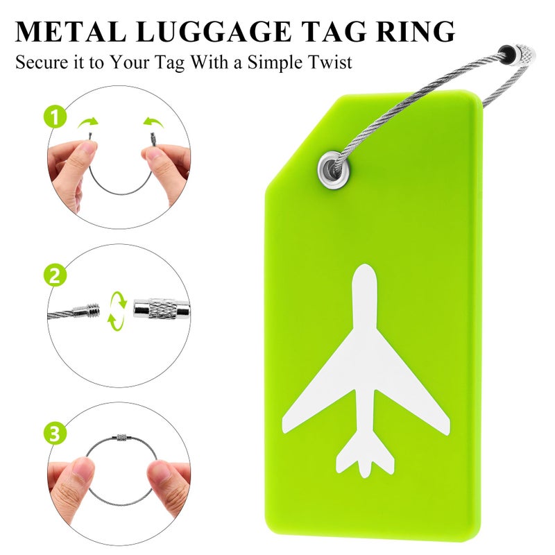 Gostwo 8 Pack Silicone Luggage Tag for Suitcases with Stainless Loop, TSA Approved, Privacy Protection Travel Essentials Bag Tags by Gostwo, Green - Image 2