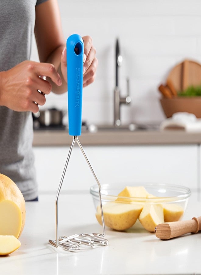 Xidgets Large Stainless Steel Potato Masher with Soft Grip Handle – Heavy Duty Vegetable, Bean & Avocado Masher for Smooth & Creamy Mashes – Dishwasher Safe (Lagoon Blue) - Image 3