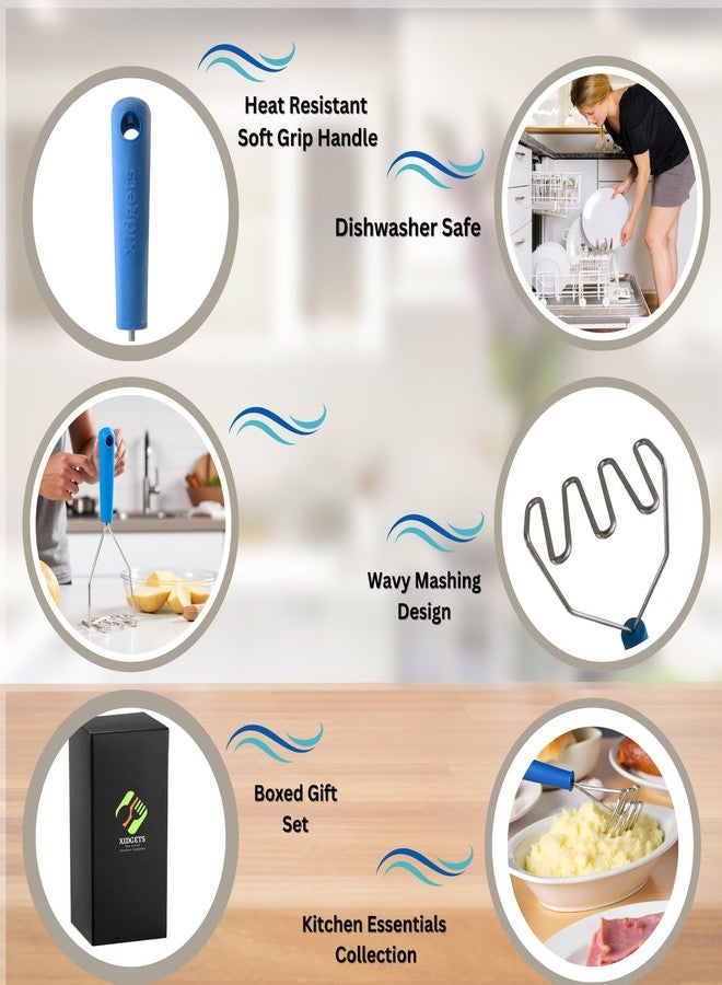 Xidgets Large Stainless Steel Potato Masher with Soft Grip Handle – Heavy Duty Vegetable, Bean & Avocado Masher for Smooth & Creamy Mashes – Dishwasher Safe (Lagoon Blue) - Image 5