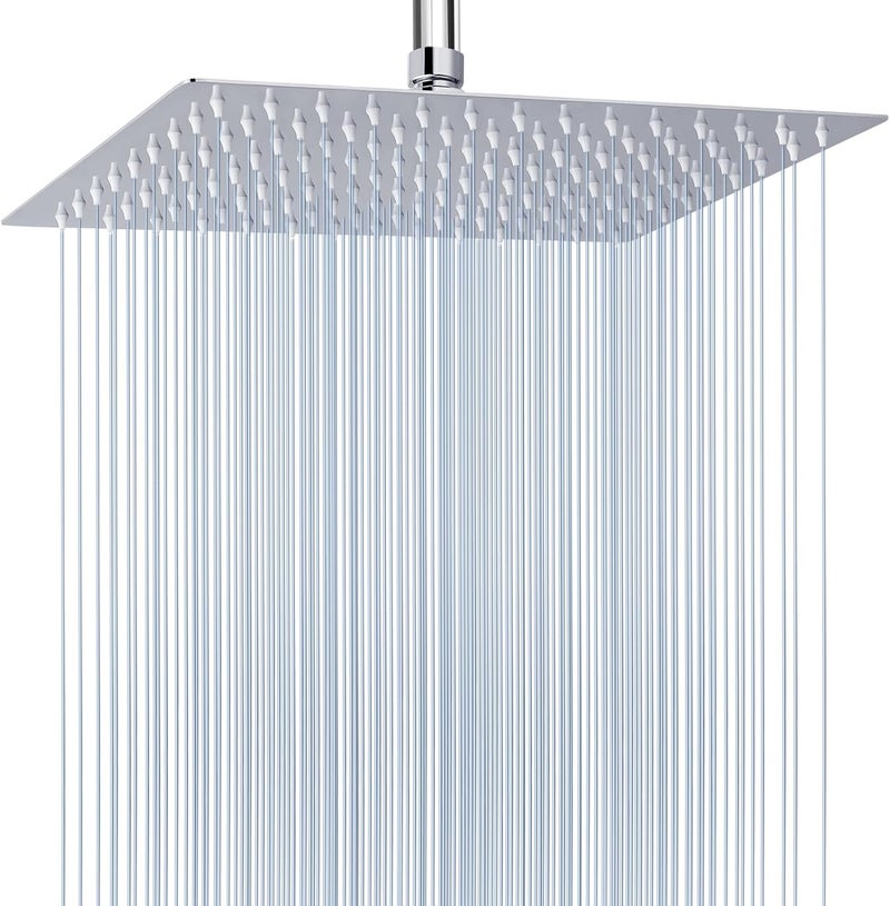 Voolan Extra Large Rain Shower Head - High Flow Square Rainfall Showerhead - Waterfall Full Body Coverage - Universal Ceiling or Wall Mount (16 * 12 Inch Rectangle, Chrome) - Image 1