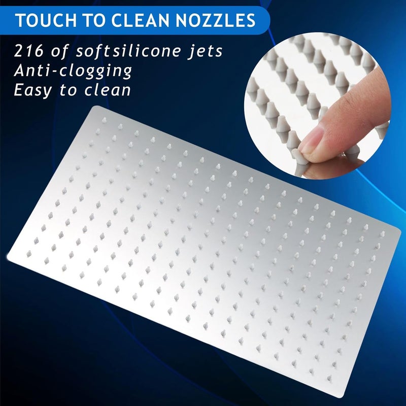 Voolan Extra Large Rain Shower Head - High Flow Square Rainfall Showerhead - Waterfall Full Body Coverage - Universal Ceiling or Wall Mount (16 * 12 Inch Rectangle, Chrome) - Image 3